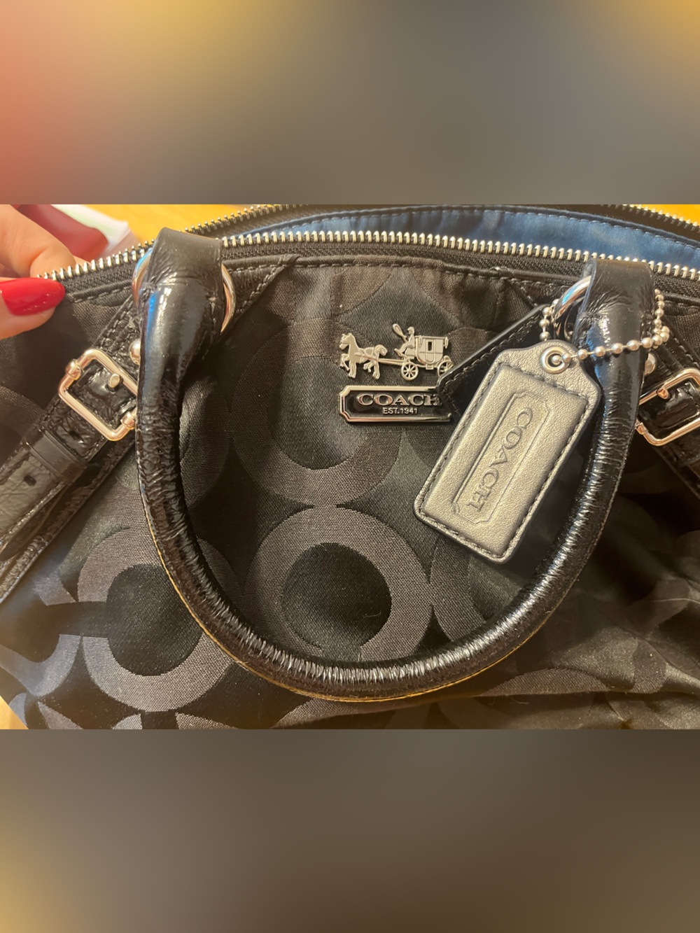Coach Black Signature Satchel with Leather Handles